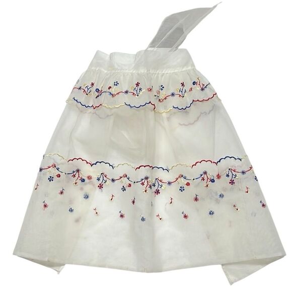 Vintage Aprons Sheer White Floral Set of 2 Hand Sewn Pockets Waist Tie Back - Picture 2 of 11